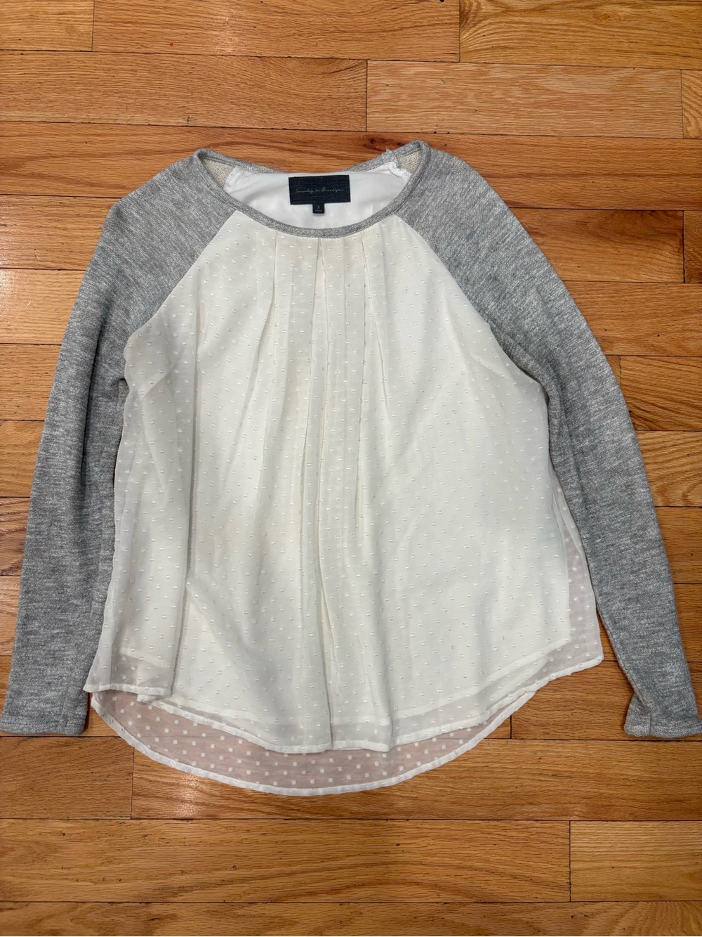 Sunday in Brooklyn Ivory Dot Chiffon Front with Gray Knit Raglan Sleeves